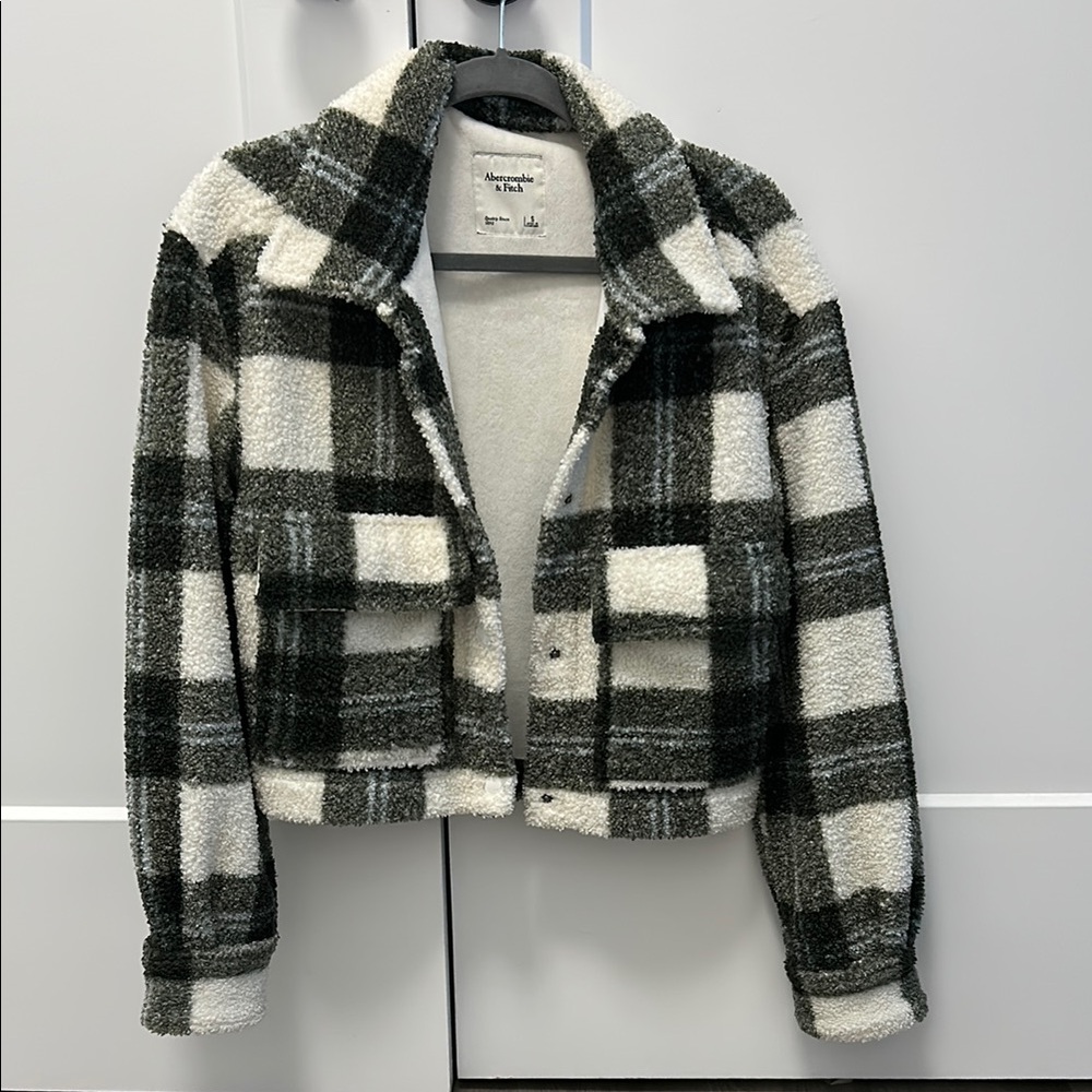Abercrombie & Fitch Green and White Plaid Teddy Jacket